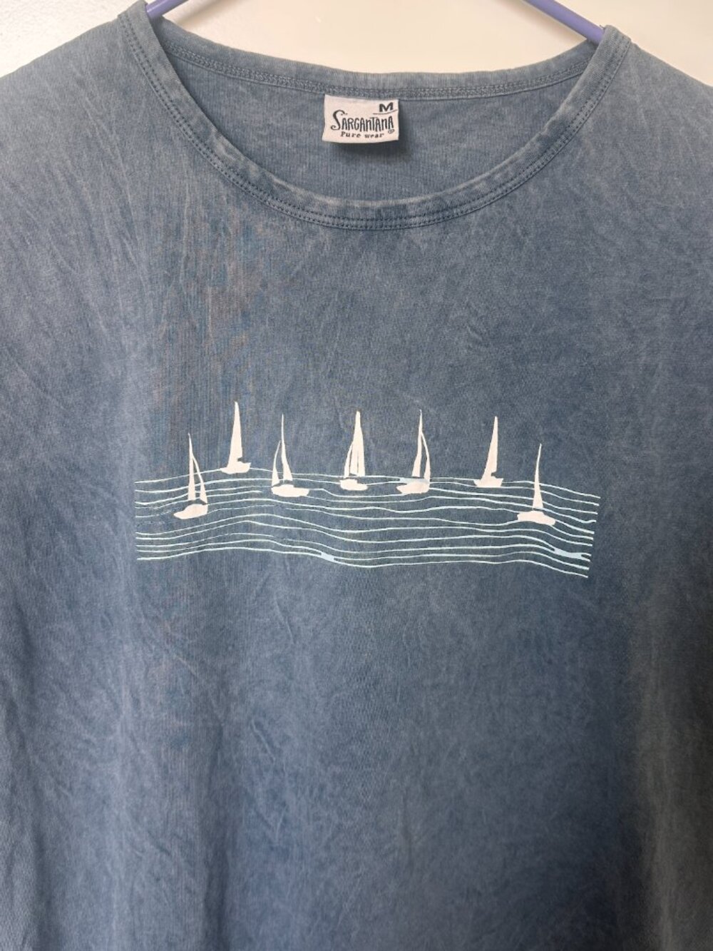 🏝️ ☀️ Women’s Size Med Short Sleeve Blue T-Shirt Sailboats Graphic 100% Cotton